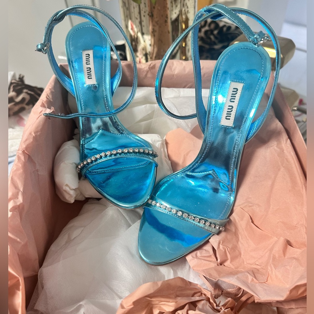 🦢Miu Miu ankle shoes sandals with crystals  size 38 worn once - Picture 4 of 11